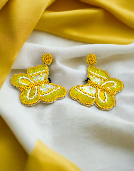 VIVAZS Beautiful Yellow color Beaded Butterfly Earrings