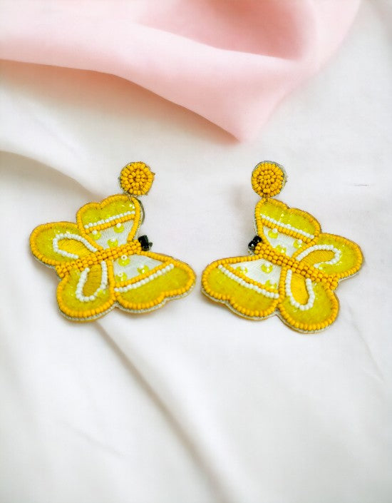 VIVAZS Beautiful Yellow color Beaded Butterfly Earrings