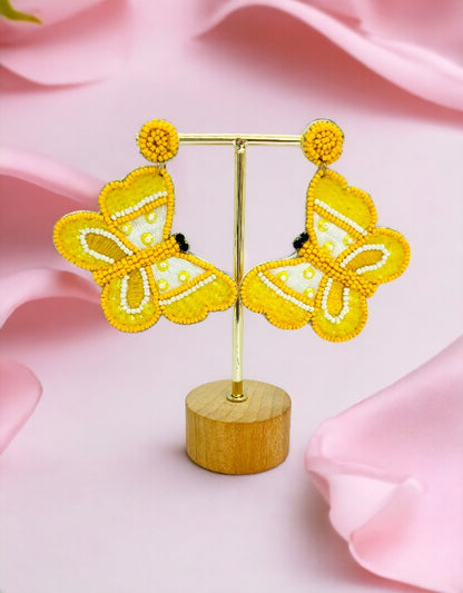 VIVAZS Beautiful Yellow color Beaded Butterfly Earrings