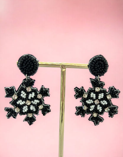 VIVAZS Fashionable Snowflake Earrings - Handcrafted Beaded Jewelry(Black)