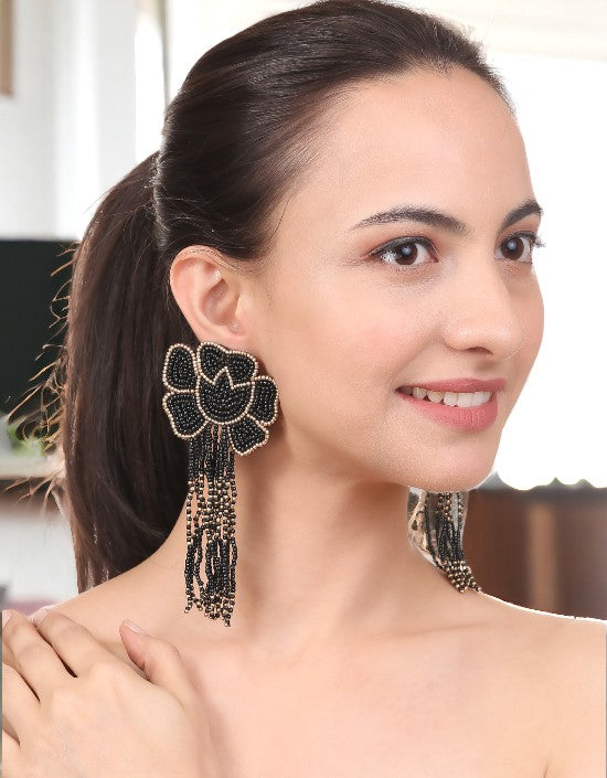 VIVAZS Black Flower Handmade Earrings For Women & Girls