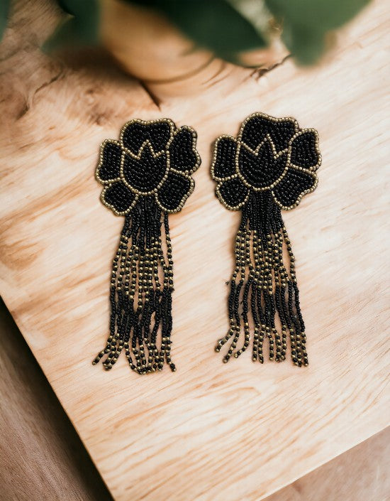 VIVAZS Black Flower Handmade Earrings For Women & Girls