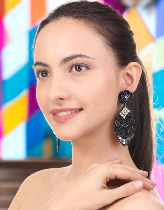 VIVAZS Black Handmade Beaded Earrings