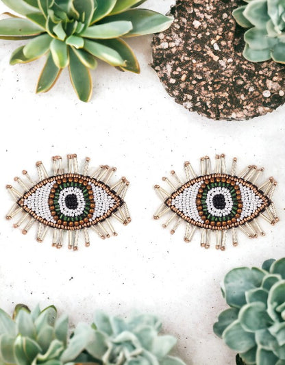 VIVAZS Green Evil Eye Handmade Earrings