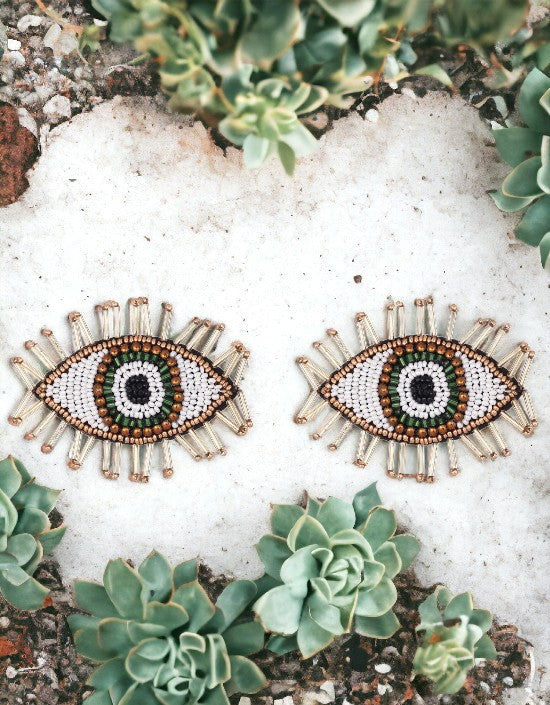 VIVAZS Green Evil Eye Handmade Earrings