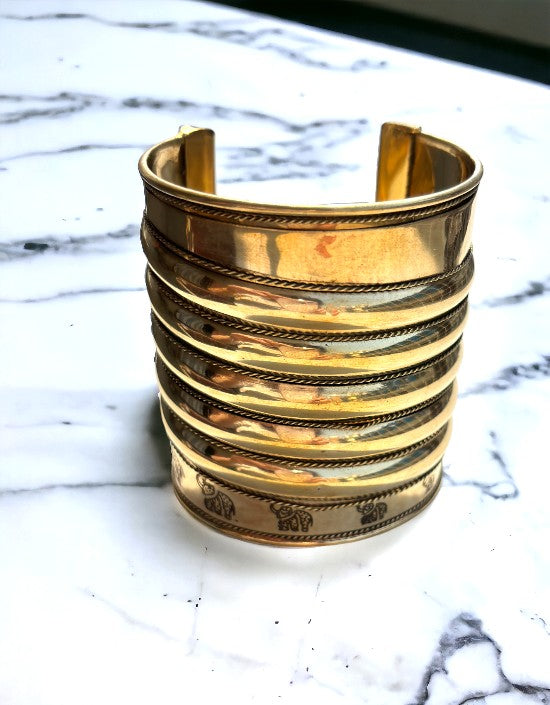 VIVAZS Women Golden -Plated Oxidised Cuff Bracelet/Golden Handcuff