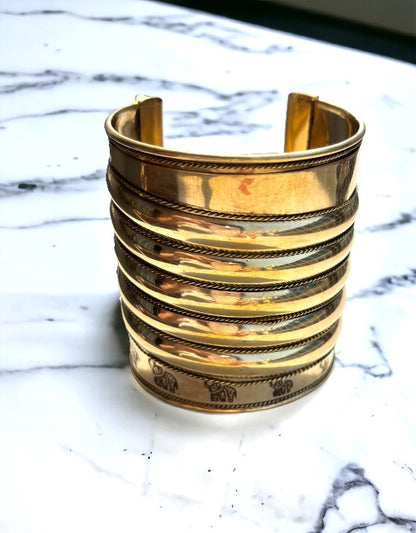 VIVAZS Women Golden -Plated Oxidised Cuff Bracelet/Golden Handcuff