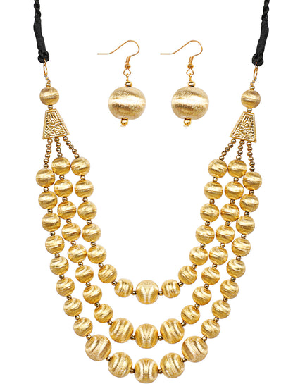 VIVAZS Vintage Layered Oxidized Fashion Necklace Earring Jewelry Set(Golden)