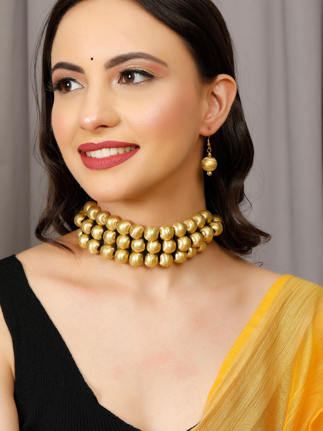 VIVAZS Golden color balls Choker and Earrings set