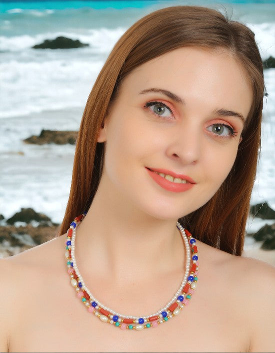 VIVAZS 3 Layered multicolor handmade bead Necklace