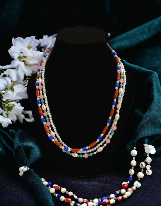 VIVAZS 3 Layered multicolor handmade bead Necklace