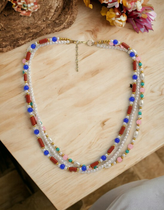 VIVAZS 3 Layered multicolor handmade bead Necklace