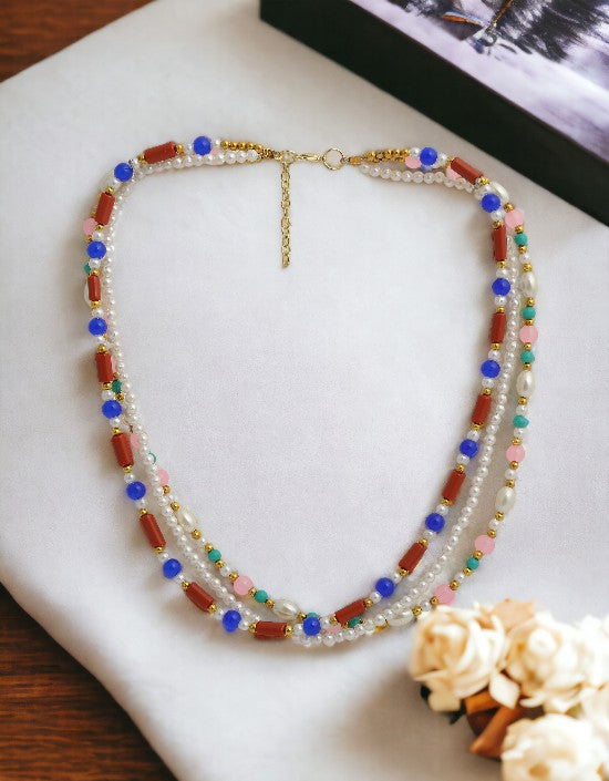 VIVAZS 3 Layered multicolor handmade bead Necklace