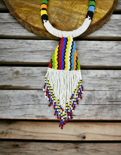 VIVAZS White Tribal Pendant Jewelry | African Maasai White Necklace