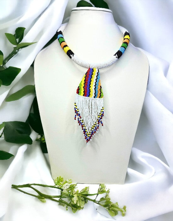 VIVAZS White Tribal Pendant Jewelry | African Maasai White Necklace