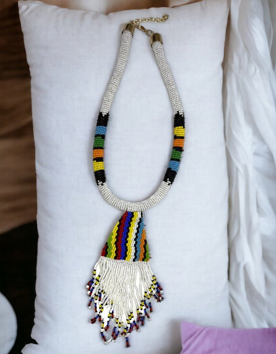 VIVAZS White Tribal Pendant Jewelry | African Maasai White Necklace