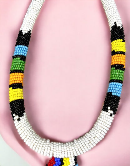 VIVAZS White Tribal Pendant Jewelry | African Maasai White Necklace