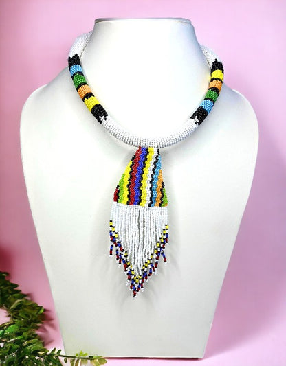 VIVAZS White Tribal Pendant Jewelry | African Maasai White Necklace