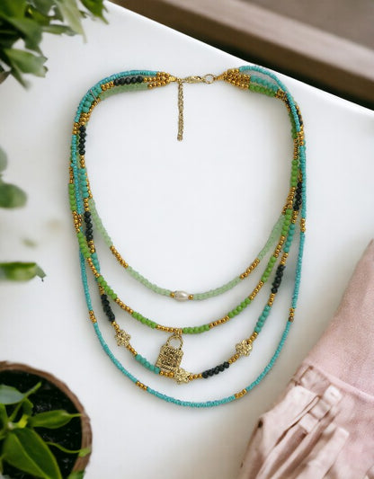 VIVAZS Multicolor Beaded Necklace - Multi Layer Beaded Necklace