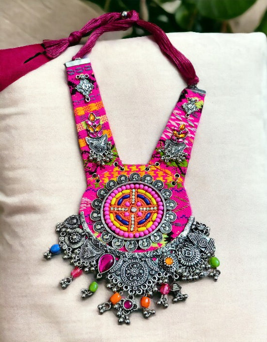 VIVAZS Boho Necklace in Hot Pink