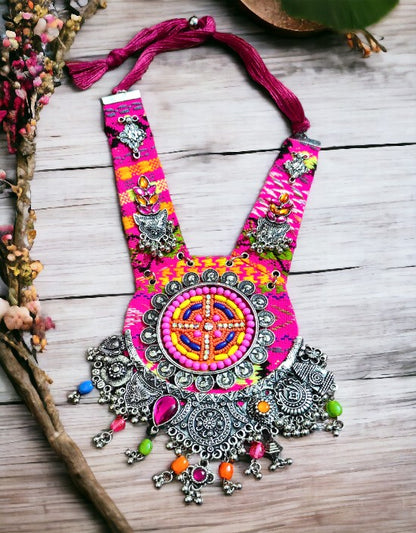 VIVAZS Boho Necklace in Hot Pink