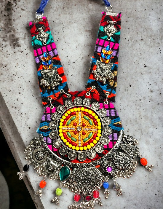 VIVAZS  Boho Necklace Multicolor with Black Base colour