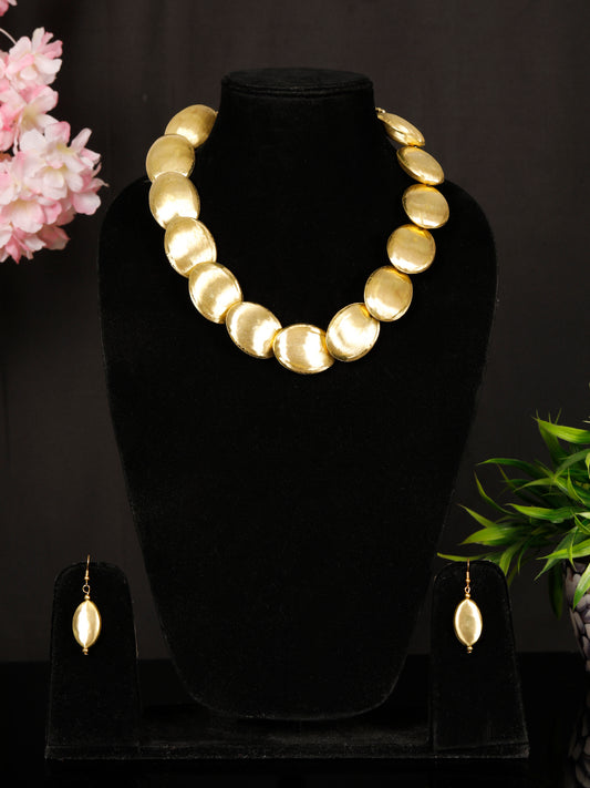 VIVAZS Gold Plated Shell Motif Choker Necklace With Drop Earrings