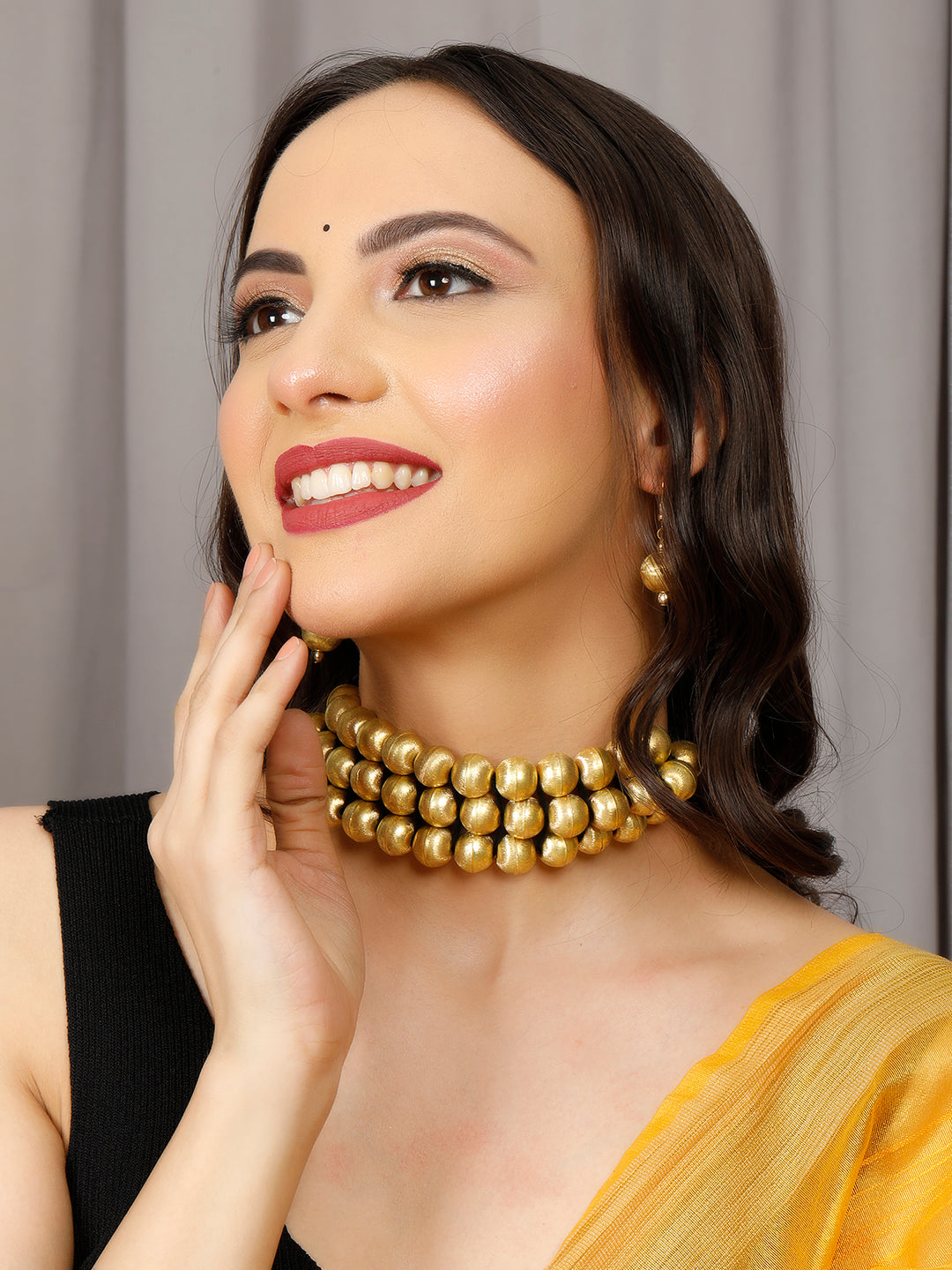 VIVAZS Golden color balls Choker and Earrings set