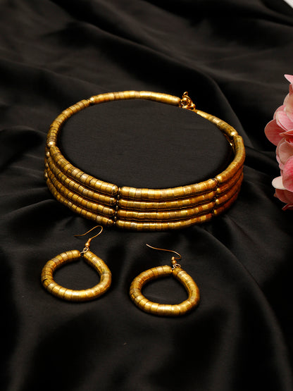 VIVAZS Spiral Necklace Choker Set (Golden colour)