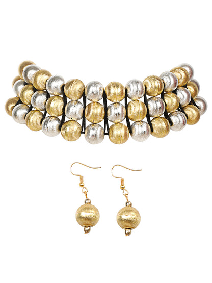 VIVAZS Golden  and Silver balls Choker and Earrings set