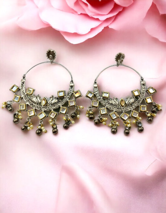 VIVAZS Peacock Silver Hoops Earrings