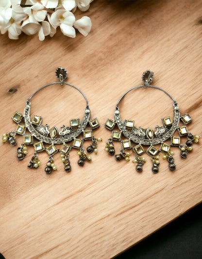 VIVAZS Peacock Silver Hoops Earrings