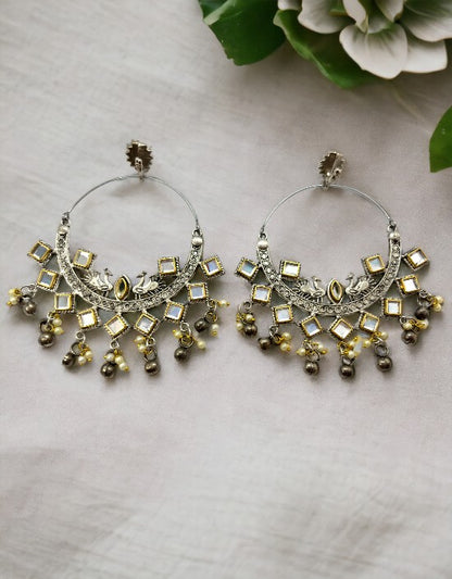 VIVAZS Peacock Silver Hoops Earrings