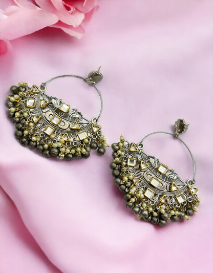 VIVAZS Peacock Silver Hoops Earrings