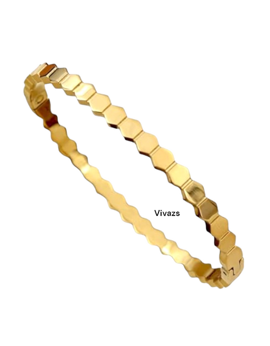 VIVAZS 18K PVD GOLD Plated Hexagon Bangle