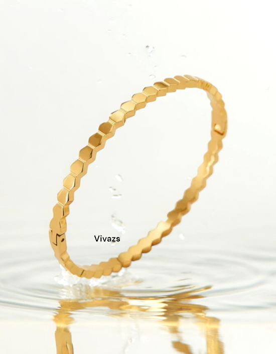 VIVAZS 18K PVD GOLD Plated Hexagon Bangle