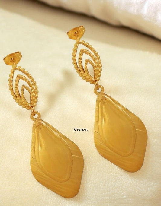 VIVAZS 18K PVD GOLD Plated Rhombus Shape Earrings