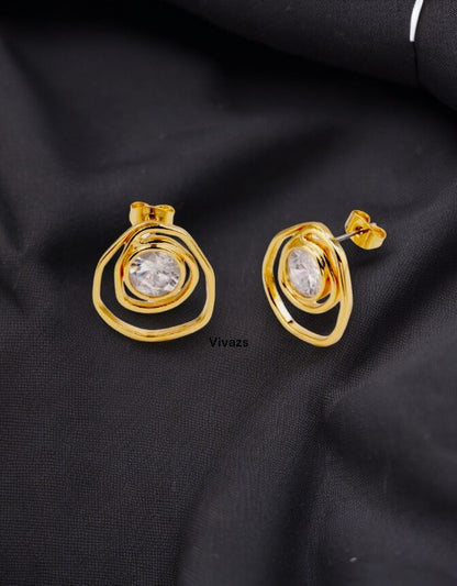 VIVAZS 18K PVD Gold Plated Chunky Stud Irregular Spiral Zircon Earrings