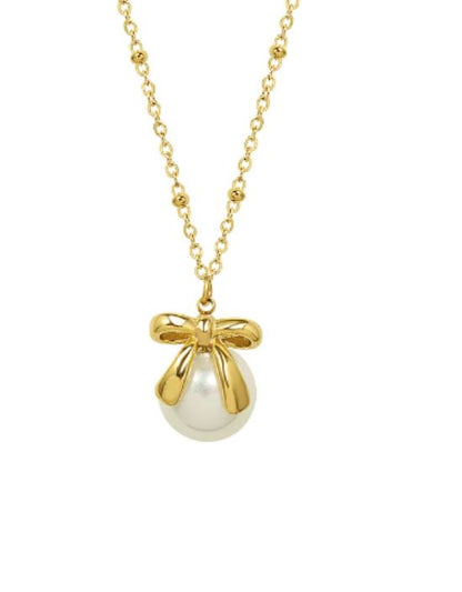 VIVAZS 18K PVD Gold Plated Pearl Bow Pendant Necklace