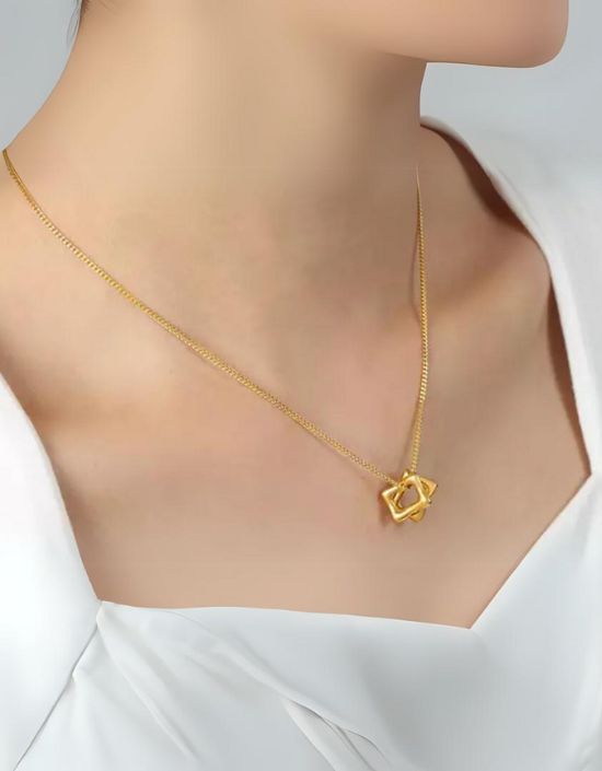 VIVAZS 18K PVD Gold Plated Hollow Geometric Square Pendant with Necklace