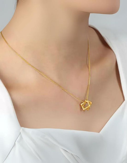 VIVAZS 18K PVD Gold Plated Hollow Geometric Square Pendant with Necklace