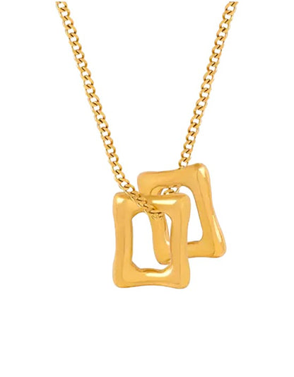 VIVAZS 18K PVD Gold Plated Hollow Geometric Square Pendant with Necklace