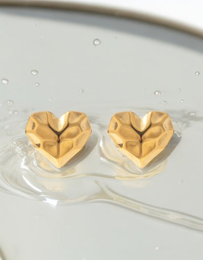 VIVAZS 18K PVD Gold Plated Gold Heart Stud Earrings