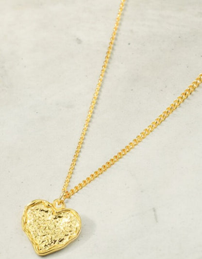 VIVAZS 18K GOLD PVD Plated Hammered texture Heart Pendant Necklace