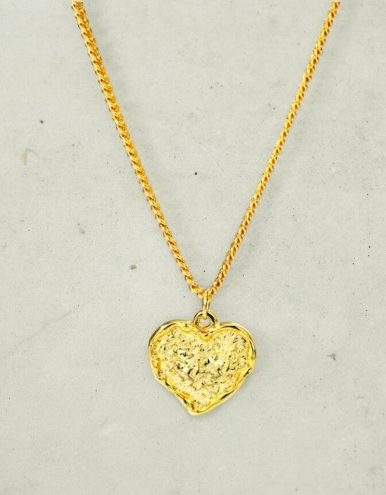 VIVAZS 18K GOLD PVD Plated Hammered texture Heart Pendant Necklace