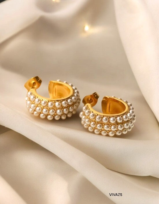 VIVAZS 18K PVD Gold Plated Pearl Hoop Earrings