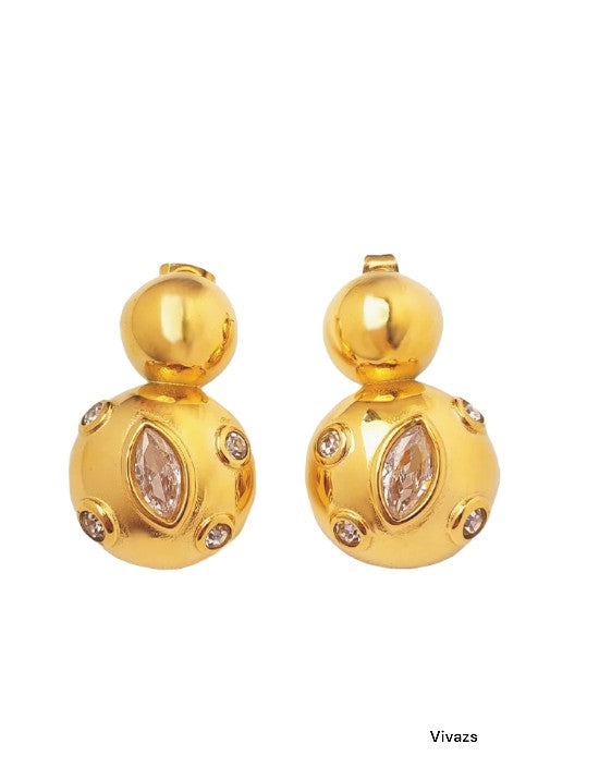 VIVAZS 18K PVD Gold Plated Crystal Disco Stud Earrings