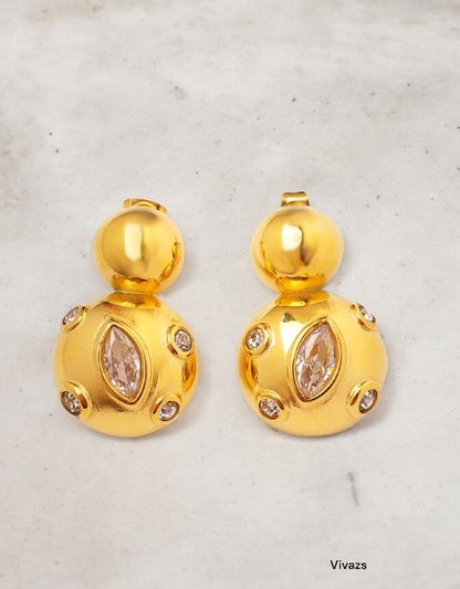 VIVAZS 18K PVD Gold Plated Crystal Disco Stud Earrings