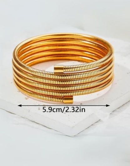 VIVAZS 18K PVD GOLD Plated Spiral Bangle Bracelet