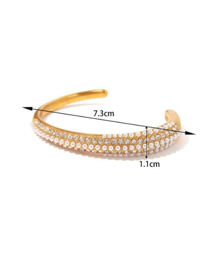 VIVAZS 18K Gold PVD Plated Zircon Pearl Cuff/ Bracelet